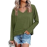 Cicy Bell Womens Long Sleeve T Shirts V Neck Casual Flowy Tops Fall Fashion Loose Fit Basic Tees