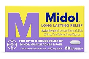 Midol Long Lasting Relief 20ct: Midol Long Lasting Relief, Menstrual Symptom Reliever & Fever Reducer, Caplets with Acetaminophen for Menstrual Pain Relief - 20 Count (Packaging May Vary)