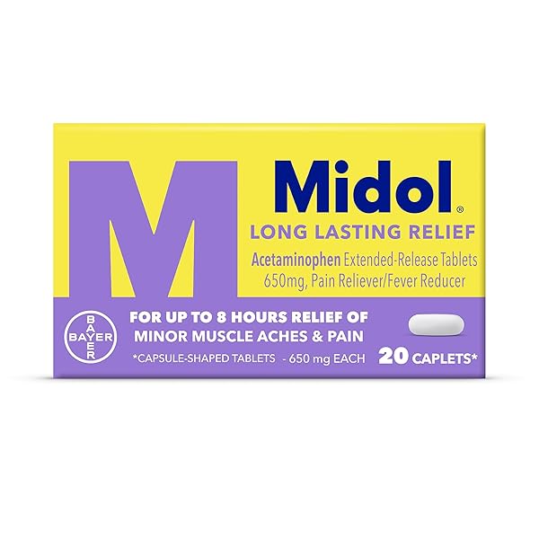 MIDOL LONG LASTING RELIEF 20CT: MIDOL LONG LASTING RELIEF, MENSTRUAL SYMPTOM RELIEVER & FEVER REDUCER, CAPLETS WITH ACETAMINOPHEN FOR MENSTRUAL PAIN RELIEF – 20 COUNT (PACKAGING MAY VARY)
