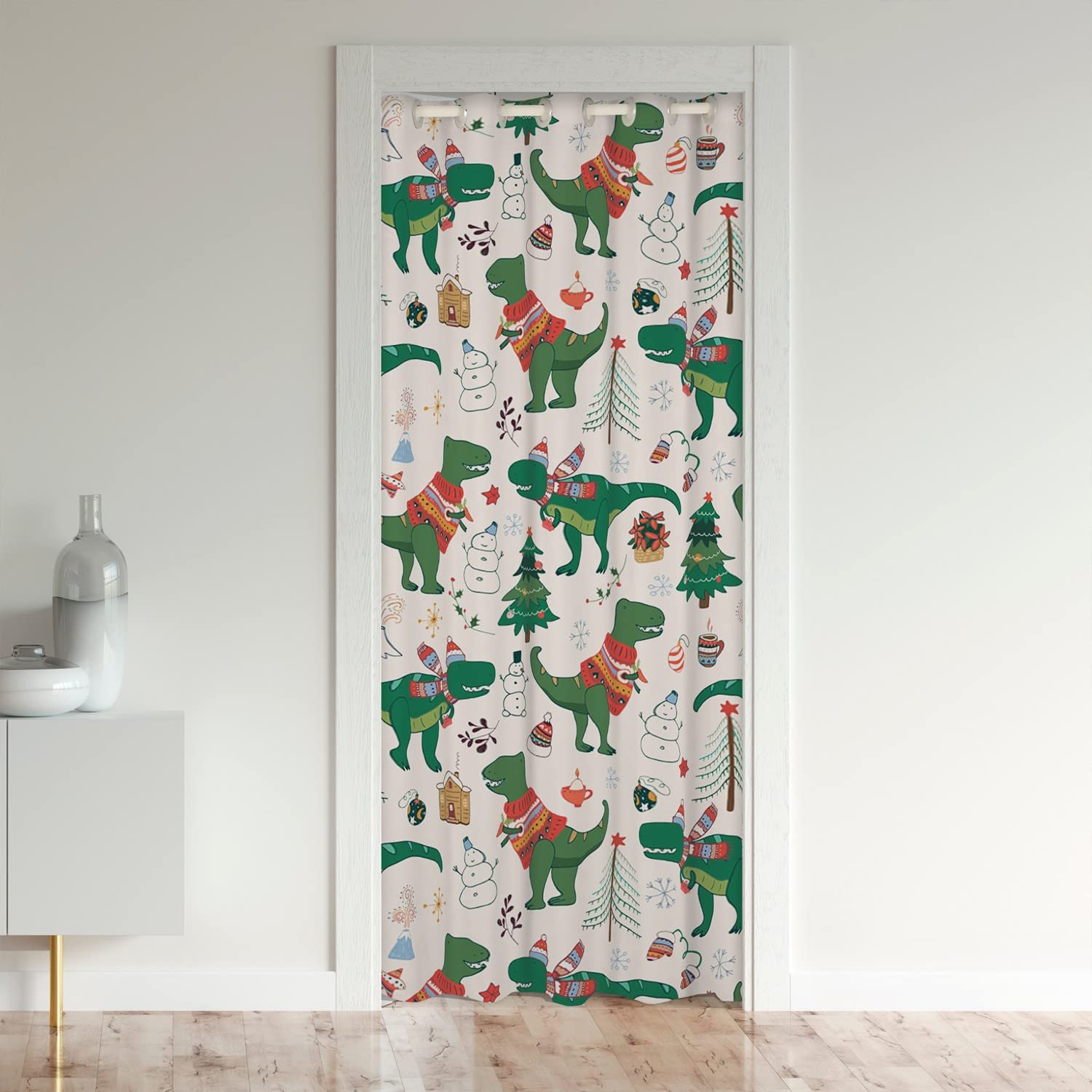Christmas Door Curtain for Doorway Privacy Cartoon Dinosaur Christmas Tree Closet Door Cover Curtain Snowman New Year Darkening Blackout Curtain Xmas 150x203cm 1 Panel Closet Door Cover Curtain