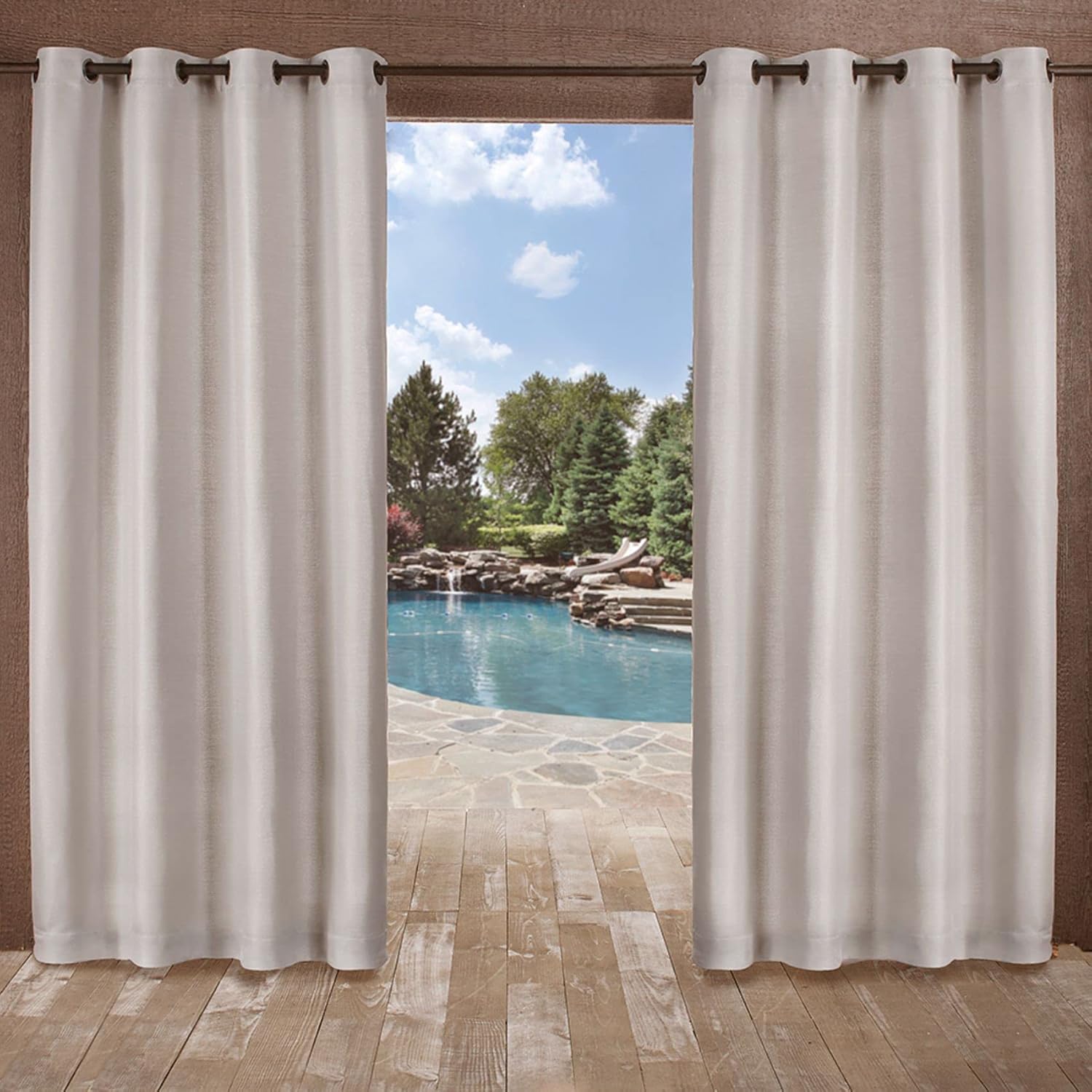 Outdoor Curtains - Exclusive Home Delano Heavyweight Textured Indoor/Outdoor Grommet Top Curtain Panel, 54