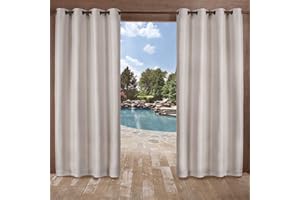 Exclusive Home Delano Heavyweight Textured Indoor/Outdoor Grommet Top Curtain Panel Pair, 54"x96", Silver