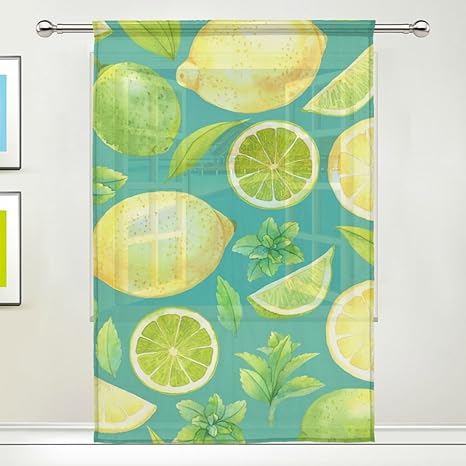 Amazon マキク Makiku シェードカーテン 遮光 ミラーレースカーテン 断熱 遮熱 薄い レースカーテン レモン柄 グリーン 果物 おしゃれ 出窓 小窓 Uvカット 目隠し 幅140cm 丈0cm 1枚 レースカーテン オンライン通販