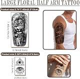 atydkug 77 Sheets Temporary Tattoos Men Women Large Snake Eagle Wolf Flowers view 3