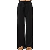 noflik Women's Casual Elastic High Waisted Drawstring Wide Leg Ribbed Knit Pants with Pockets