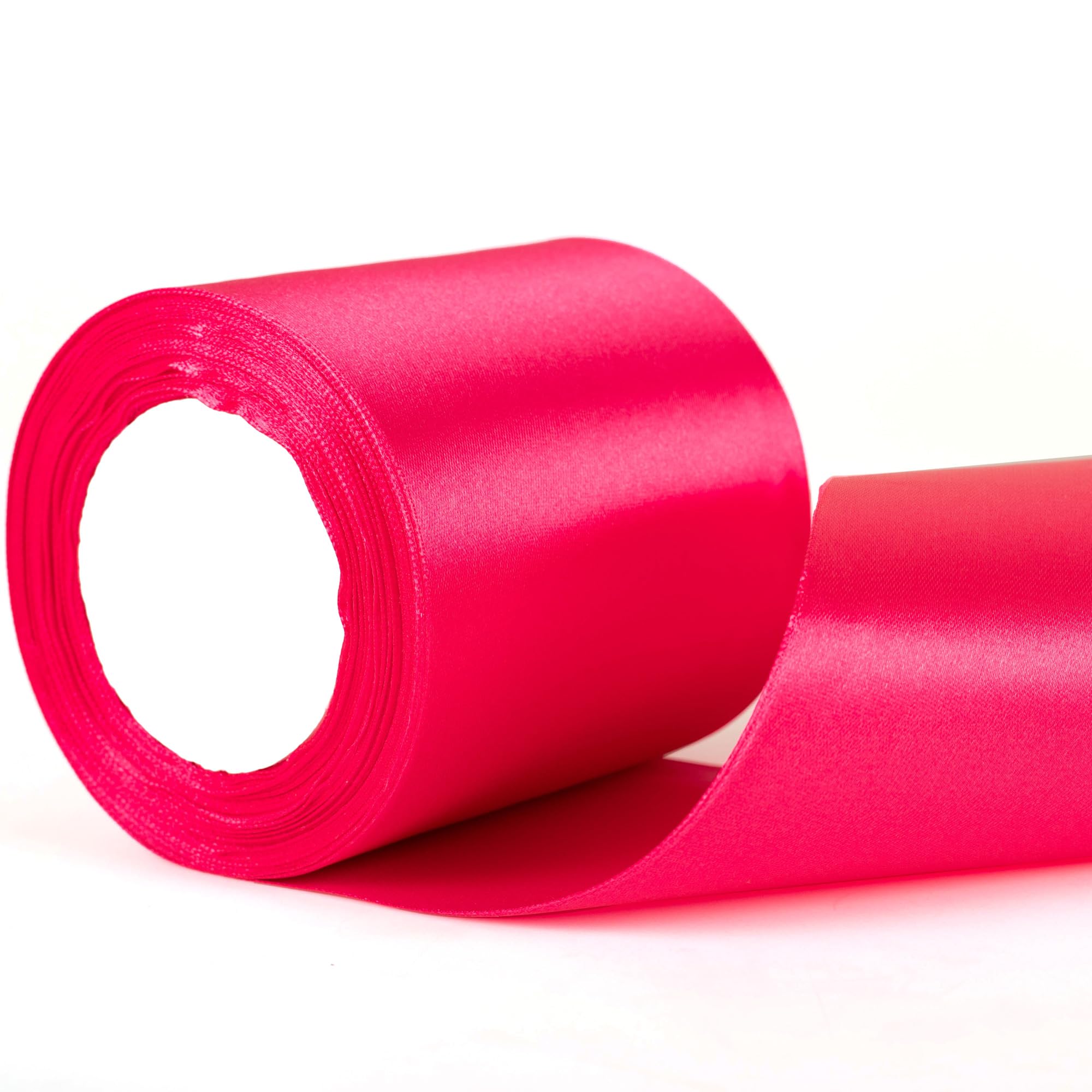 22m x 10cm Wide Hot Pink Satin Ribbon, Bright Pink Thick Wedding Car Ribbon for Gift Wrapping, Bouquet, Cake, Craft Decorations, Premium 4 Inch Florist Ribbons for Christmas Birthday Present
