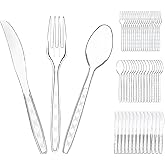 Clear Plastic Cutlery Set 150 PCS, Disposable Cutlery Set - 50 Forks, 50 Spoons, 50 Knives, Reusable Plastic Silverware for B