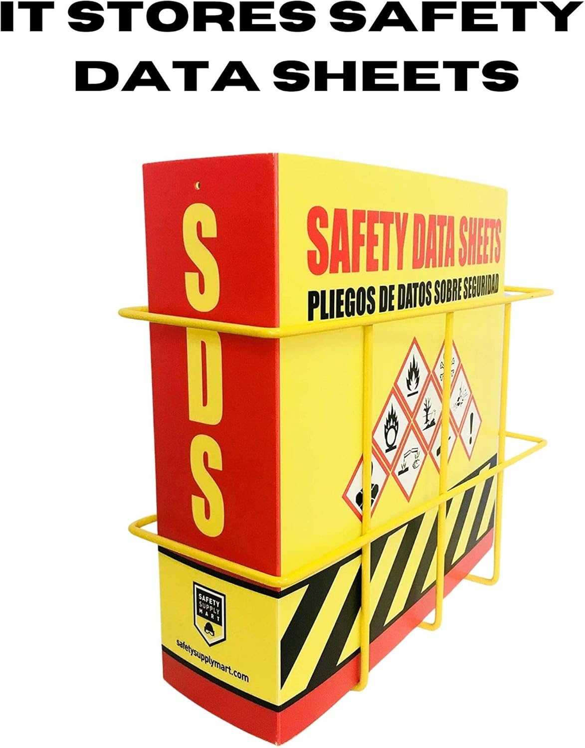 Binder Display Rack, SDS/MSDS Display Rack, Wire Wall Mount Rack, MSDS and SDS Station Sign, Mounting Hardware Included, Wire Coated with Bright Yellow PVC : Office Products