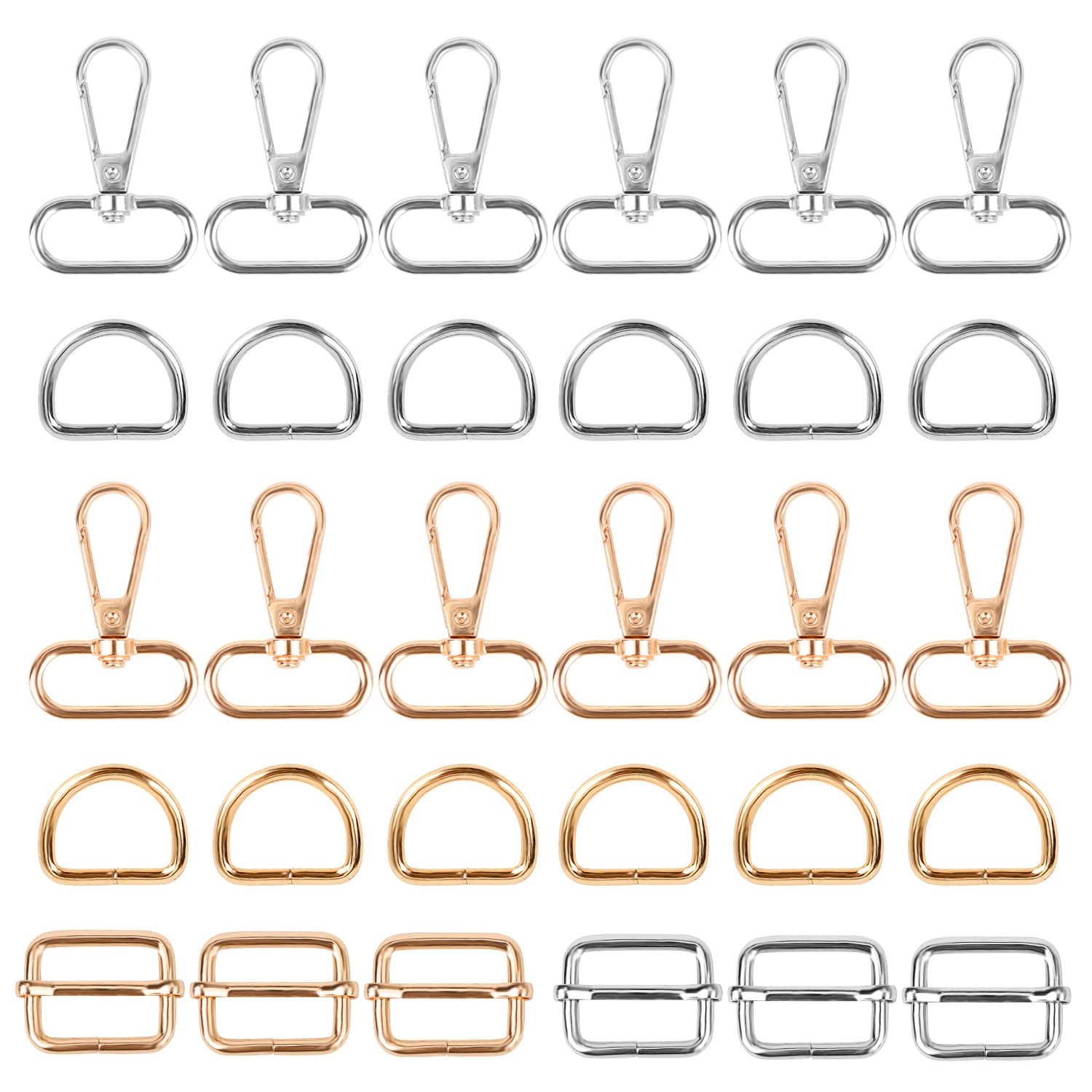 YSDMY 30 PCS Swivel Snap Hooks Metal D Ring Tri Glide Slide Buckle Gold/Silver Bag Hardware for Bag Making for Backpack Handbag DIY Craft Accessories Purse Hardware Fasteners and Dog Collars