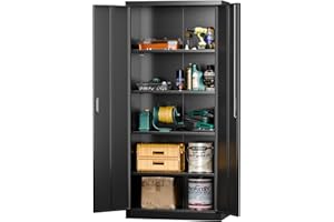 LOCENHU Metal Storage Cabinet with 2 Doors and 4 Adjustable Shelves - 71" Locking File Cabinet,Locking Tool Cabinet for Office,Home,Garage,Gym,School (Black),Requires Installation