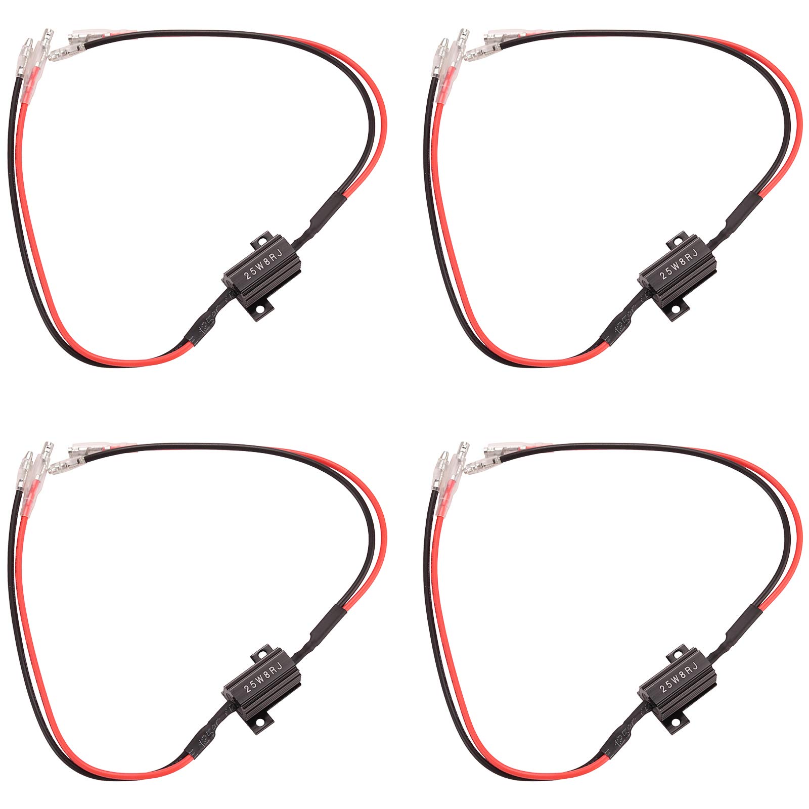 Kinstecks 4PCS 25W 8Ohm LED Load Resistors LED Turn Signal Resistor Flasher Adaptor Flash Fix Error for LED Turn Signal Lights LED License Plate Lights DRL-Red Black