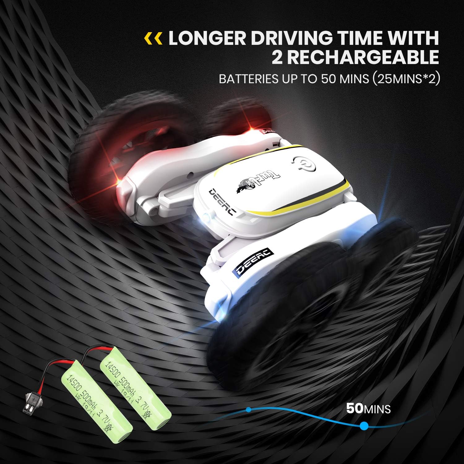 DEERC RC Stunt Cars Remote Control Car Toys for Kids, Demo Mode Music & Led Lights Control, 4WD Double Sided Fancy Rotating 360° Flips Vehicles, 2 Batteries for 50 Min Play, Toy Gifts for Boys & Girls: Toys & Games