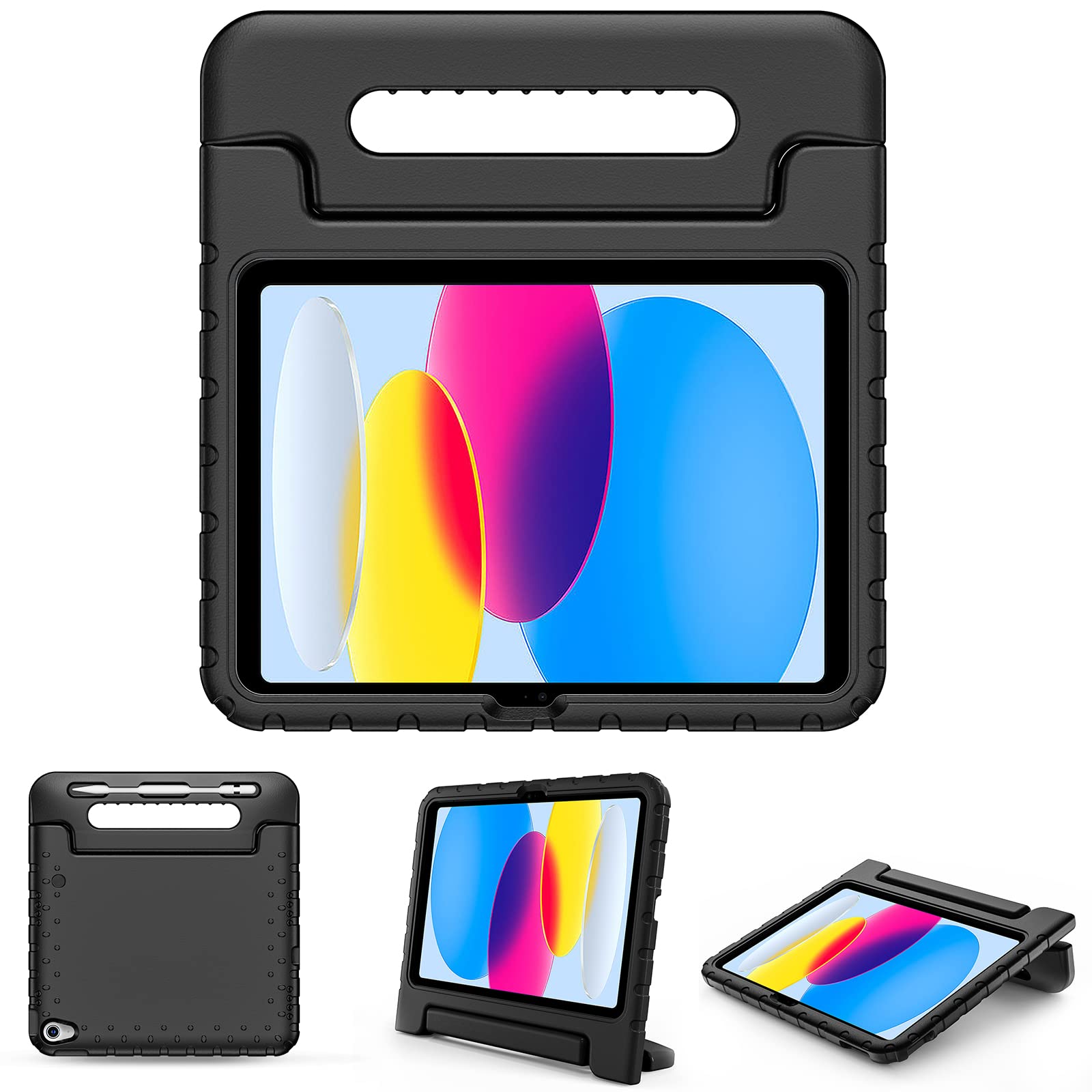 Photo 1 of ProCase Kids Case for iPad A16 11th Generation 2025/iPad 10th Generation 2022 with Pencil Holder, iPad 11/10 Case Shockproof Lightweight Cover with Stand Convertible Handle for Children -Black