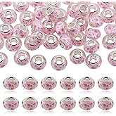 Decoendiy 50Pcs Resin Large Hole Print Beads, Flamingo Animal Printed, DIY Crafts Supplies