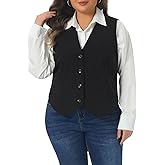 Agnes Orinda Plus Size Women's Corduroy Suit Vest Lined Waistcoat Blazer V Neck Sleeveless Vest Jacket Outerwear Work
