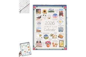 1 Pcs Bucket List Calendar, 2026 Bucket List Spiral Calendar 12 Months Spiral Wire Bound Wall Calendar with Stickers, Bucketl