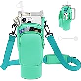 JEBEALUO Water Bottle Carrier Bag with Phone Pocket for Stanley Cup 40/30 oz, Water Bottle Holder with Adjustable Strap& Straw Cover, Stanley Cup Accessories