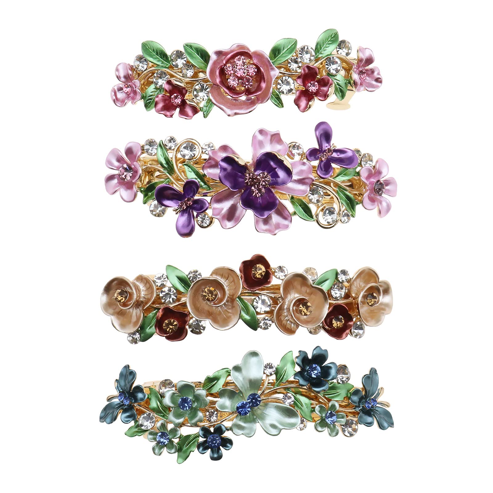 eMagTech 4PCS French Barrettes Elegant Flower Design Metal Hair Clip Hair Decorations Clasps Headpiece Hair Pin Gift for Women Girls Bridal Bridesmaid