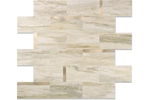 OYASIMI 10 Sheets Luxury Peel and Stick Backsplash for Kitchen Tiles, Beige Slate Mixed Metal Light Gold Stick on Backsplash Subway Wall Tiles for Bathroom, Laundry Room