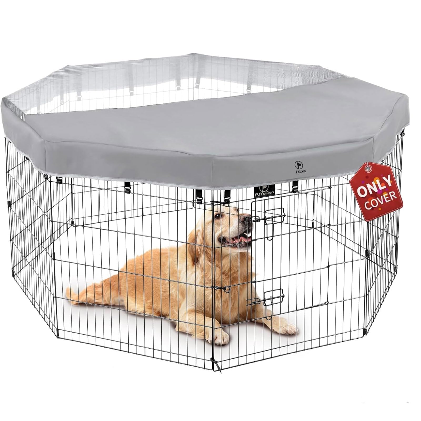 Photo 1 of PJYuCien Dog Playpen Mesh Top Cover,Fits 24 Inch 8 Panels Metal Exercise Pet Pen, Elastic Buckles Connections, Grey(Note: Only Cover, Fence Not Included)