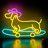 Dachshund Neon Sign, Cute Skateboard Dog with Cowboy Hat Neon Signs for Wall Decor, USB Connectivity Adjustable Brightness Weiner Dog Gifts for Women Pet Shop Bedroom Wall Home Party Decor