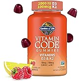 Garden of Life Vitamin Vitamin Code D3 + K2 Gummies with Prebiotics & Probiotics for Digestion, 2000 IU Vitamin D3 + 100 mcg K2 for Bone & Immune Health for Adults, 45 Raspberry Lemon Gummies