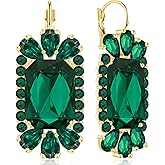 GPASTG Dainty Sparkly Crystal Big Rectangle Geometry Flower Dangle Drop Leverback Earrings For Women Wedding