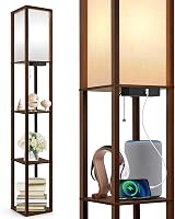 OUTON Floor Lamp with Shelves Walnut Brown LED USB Type C 3 Color Temp