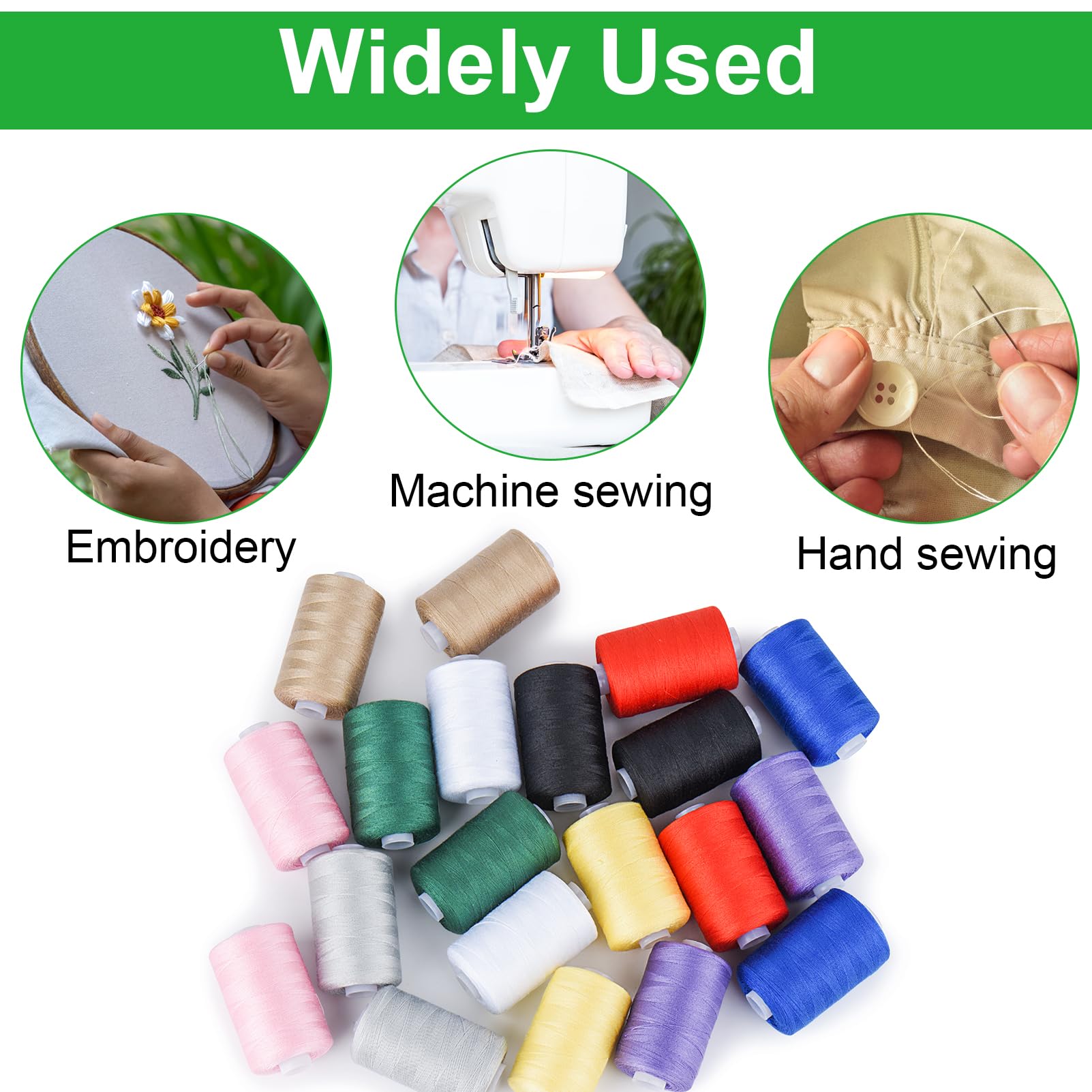 Simthread All Purpose Sewing Thread, 4 Spools Each 1000 Yards of Polyester Threads for Sewing Machine, Sewing Machine Supplies for Beginners, Hand Stitching, Quilting, Serger (2 White+2 Black)