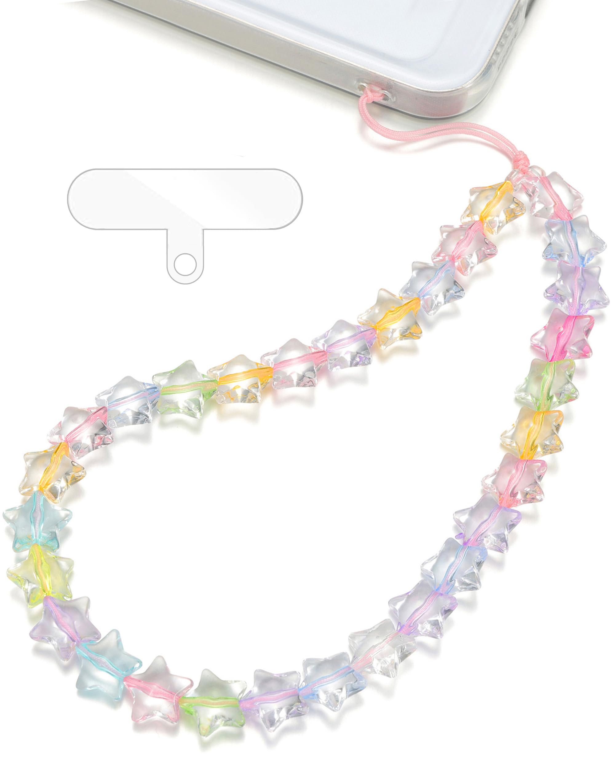 TRBR Star Phone Charm Wrist Strap, Beaded Lanyard Wristlet Chain, Anti-Theft & Hands-Free Bracelet Strap for iPhone & More Cases (Rainbow Star)
