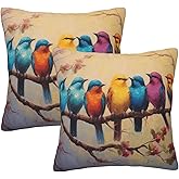 Droerfes Colorful Birds Throw Pillow Covers Set of 2 Couch Pillow Case Decoration Cushion Covers for Sofa Home Living Room Bedroom Outdoor 18X18 Inch