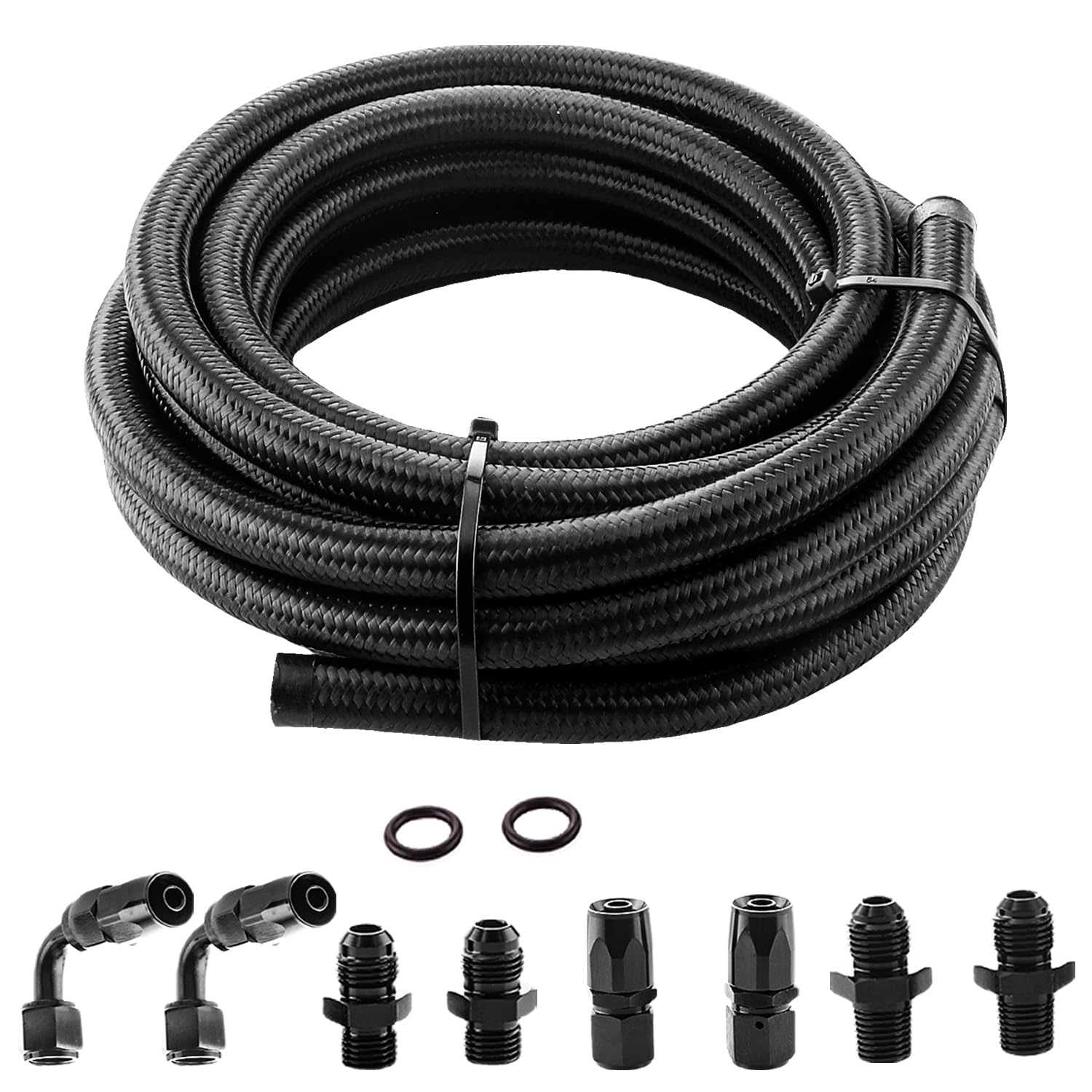 Photo 1 of 6AN Automatic Transmission Cooler Kit 15FT Compatible with 4L60E 4L65E Nylon Braided Fuel Line Oil/Gas/Fuel Hose Kit - CPE Black