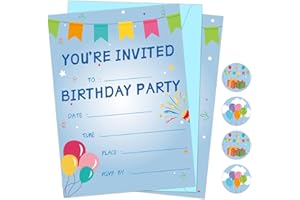 CHIAZLLTA 30 Pack Birthday Party Invitations Set Boys Girls Kids Invite Cards with Envelopes Printed Birthday Invitations Supplies with Sticker Labels Decorations for Surprise Party Baby Shower Boys Party