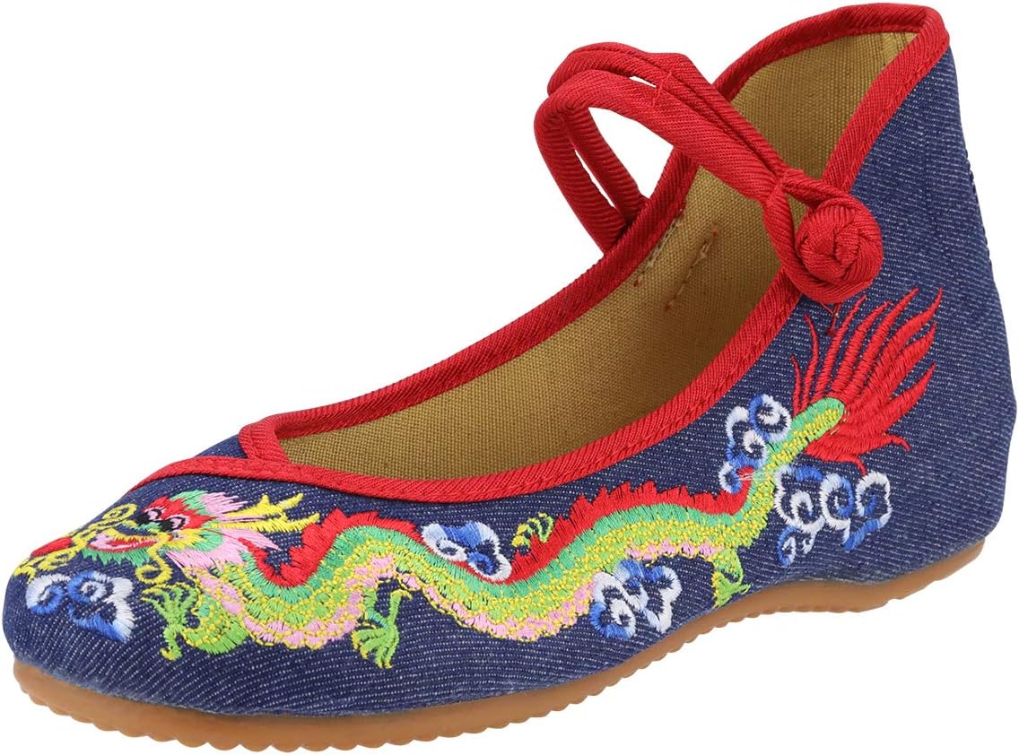 CINAK Floral Embroidered Shoes for Women- Comfortable Loafer Black Casual Round Toe Ballet Flats Shoes
