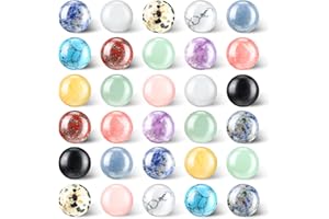 NUENEN 30 Pieces Gemstone Chakra Sphere Balls Crystal Stones 16 mm Assorted Mini Natural Quartz Sphere Collection Polished Hand Carved Crystal Ball Bead Bulk for Witchcraft Meditation Reiki Balancing Decor