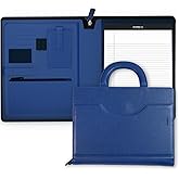 POPRUN Portfolio Binder with Zipper, Leather Padfolio Document Organizer with Storage, Professional Business Briefcase Ideal for Meeting Presentation Work-Includes 50 Sheet Writing Pad, Blue