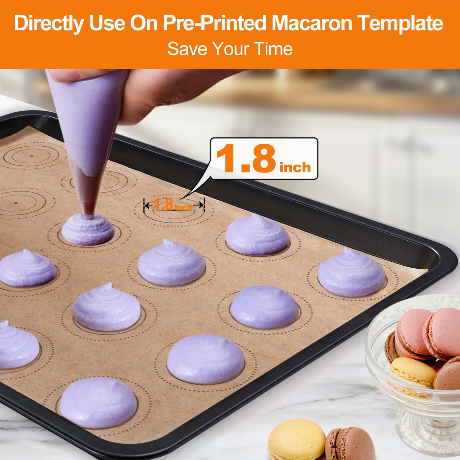 Macarons Cookie Parchment Paper Sheets Template, Pre-cut Circle Printed Half Sheet Parchment Baking Paper sheet, Non-Stick & Easy Clean unbleached Parchment Paper Sheets for Baking,100 Sheets