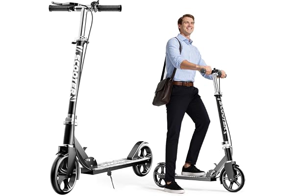 Scooters for Kids 8-12, Teens & Adults - Lightweight, Foldable, 8-Inch Big Wheels, Hand Brake & Bell, 4 Adjustable Height Lev