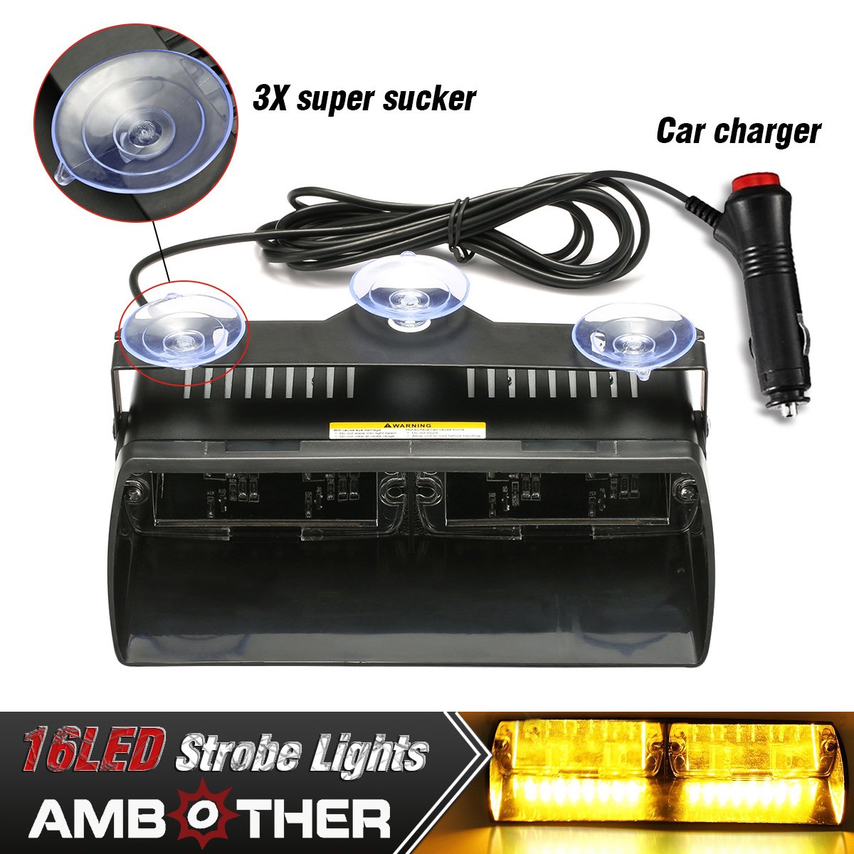 AMBOTHER 16 LED Auto Frontleuchte Signal LED Warnleuchte Blinkleuchte Lichtbalken Blitzleuchte Hohe Intensität Recht Durchsetzung Stroboskoplicht Warnblitzleuchten 18 Strobe-Muster für Träger Auto