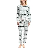 MUK LUKS Women's 2 Piece Pajama Set, Long Sleeve Shirt and Joggers - Silky Velour Mountain Vibes - Pijamas de Mujer
