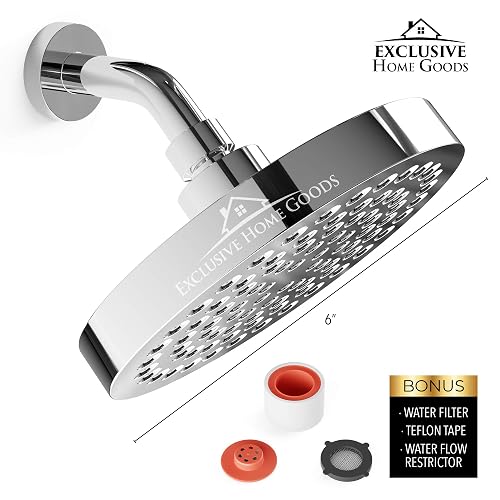 High Pressure Rain Shower Head - 6 Inch, Adjustable Angle, Oil Rubbed Bronze, Anti-Clog Silicone Nozzles