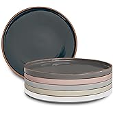 MORA Ceramic Flat Dinner Plates Set of 6, 10.5 in High Edge Dish Set - Microwave, Oven, and Dishwasher Safe, Scratch Resistant, Modern Dinnerware- Kitchen Porcelain Serving Dishes - Assorted Neutrals