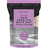 Aromasong Pure Raw Dead Sea Salt for Soaking with 100% Natural Lavender, 2.43 LB - Spa Bath Salt Fine Grain - Body Wash Scrub - Soak for Women & Men- Bulk Resealable Pack