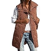 Dokotoo Women's Casual Winter Long Puffer Vest Stand Collar Sleeveless Puffy Jackets Coat with Pockets