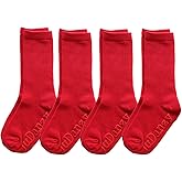 juDanzy 4 Pack of Mid-Calf Ribbed Socks with Anti-Slip Grips for School Uniform, Soccer, Sports, AFO