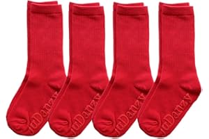 juDanzy 4 Pack of Mid-Calf Ribbed Socks with Anti-Slip Grips for School Uniform, Soccer, Sports, AFO