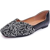 QXCGDYXT Flats Shoes Women Rhinestone Square Fashion Ballet Flats Wedding Flats for Women Comfortable Slip on Low Heel Dress Shoes