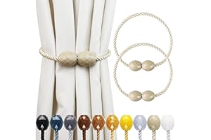Porlau Strong Magnetic Curtain Tiebacks Beige 2 Pack Decorative Tie Backs Outdoor Curtain Rope Tiebacks Elegant Curtain Holdbacks for Drapes