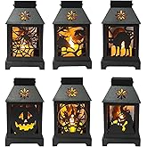 Tujoe 6 Pcs Halloween Mini Lantern with Flickering LED Candles 4.5 Inch Halloween Lantern Decoration Bulk Decorative Hanging Spooky Halloween Lanterns for Indoor Outdoor Party Halloween Decoration