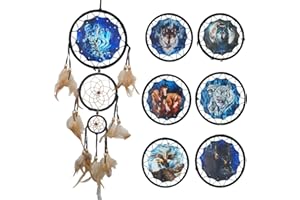 Remorlet Wolf Eagle Dream Catcher Wall Decor for Boys Kids Bedroom Dreamcatcher Big Dream Catchers Wall Hanging (DC11 Wolf Mountain), Black